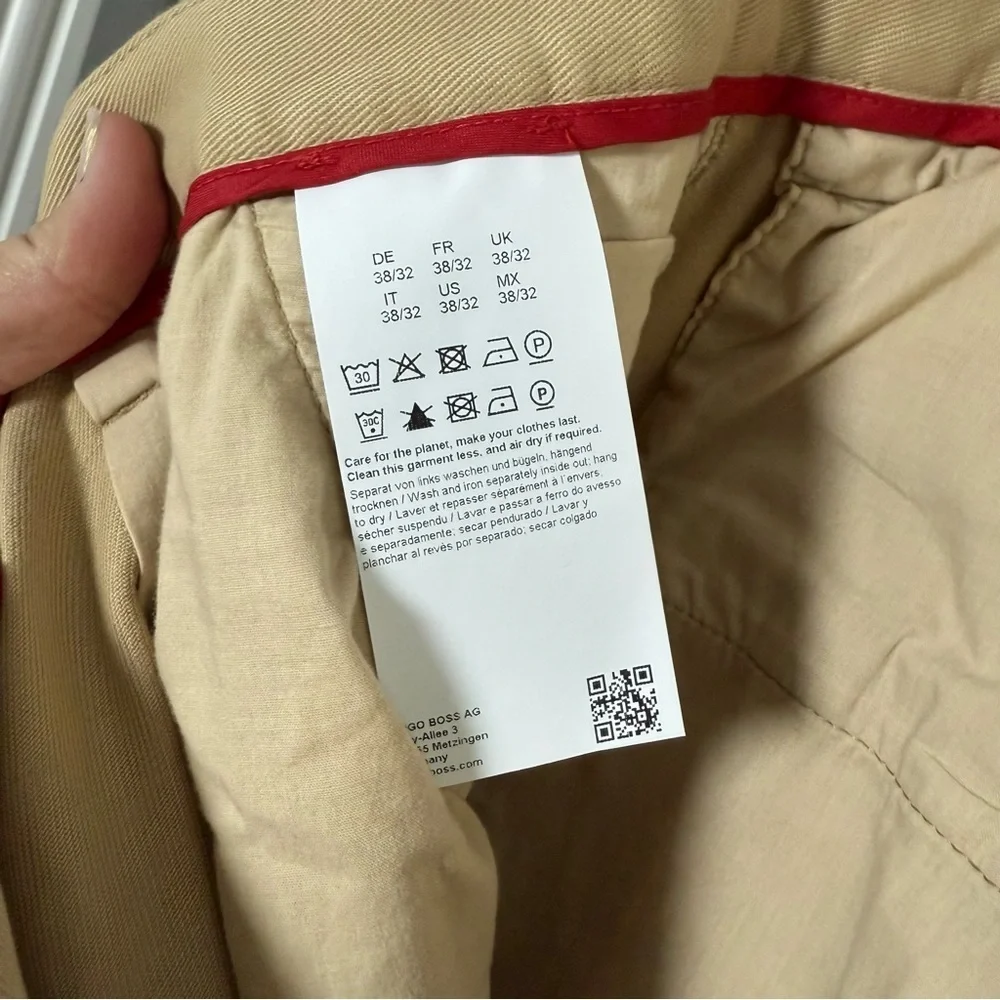 HUGO BOSS Men's 100% Cotton Flat Front Khaki Pants Size 38/32 NWT